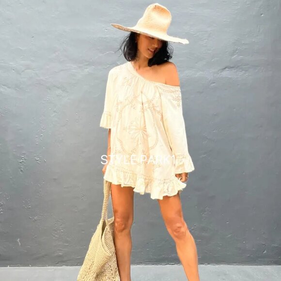 STYLE PARK MIRAH SEQUIN & EMBROIDERED SHORT BEACH DRESS - ONE SIZE - BNWT - Picture 4 of 8